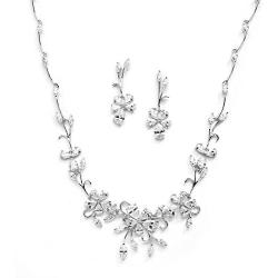 Mariell Silver Platinum Vine CZ Necklace and Earrings Jewelry Set for Brides, Weddings & Evening Wear