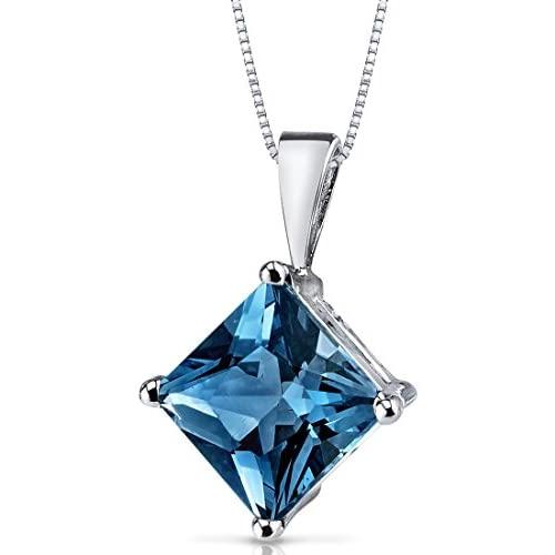 14 Karat White Gold Princess Cut 3.00 Carats London Blue Topaz Pendant