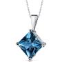 14 Karat White Gold Princess Cut 3.00 Carats London Blue Topaz Pendant