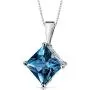 14 Karat White Gold Princess Cut 3.00 Carats London Blue Topaz Pendant
