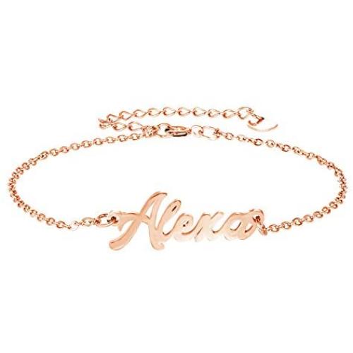 YINSHIFU Personalized Name Bracelet, Name Plate Link Bracelet Anklet Custom Made Jewelry in Any Name Gift for Women Girls