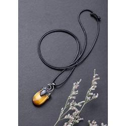 Top Plaza Natural Healing Crystal Stone Pendant Necklaces Crescent Moon Choker Necklace Reiki Oval Gemstone Quartz Jewelry for Womens Mens