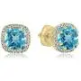 Dazzlingrock Collection 18K 6 MM Each Cushion Gemstone & Diamond Ladies Halo Style Stud Earrings, Yellow Gold
