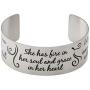 Vera Viva She Has Fire in Her Soul and Grace in Her Heart Inspirational Cuff Bracelet, Stainless Steel, Adjustable Fit