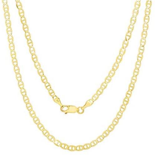 Nuragold 10k Yellow Gold Solid 3mm Anchor Mariner Link Chain Pendant Necklace, Womens Mens Lobster Lock 16'' 18'' 20'' 22'' 24'' 26'' 28'' 30''