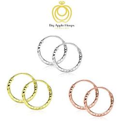 Big Apple Hoops - 1, 2 or 3 Pairs Set Pack of Size 10mm Diamond Cut Hoop Earrings Made from Real Solid 925 Sterling Silver in 3 Color Rose, Silver or Gold with Electrocoated Finish for Anti-Tarnish