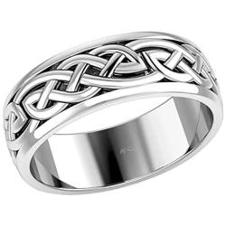 US Jewels And Gems Mens 925 Sterling Silver Irish Celtic Knot Wedding Spinner Ring Band