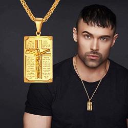 U7 Boys Girls Crucifix Cross Necklace Platinum/Stainless/18K Gold Plated Polished/Vintage/CZ/St Benedict Medal Cross Crucifix Pendant with Chain