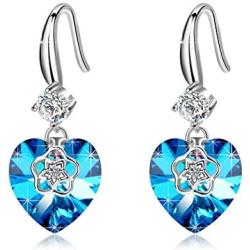 Swarovski Crystal Hollow Heart Drop Dangle Earrings for Women Fashion 14K Gold Plated Hypoallergenic Jewelry