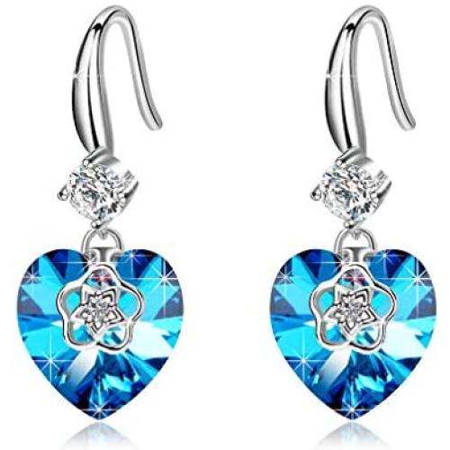 Swarovski Crystal Hollow Heart Drop Dangle Earrings for Women Fashion 14K Gold Plated Hypoallergenic Jewelry
