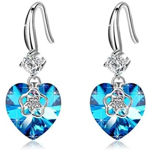 Swarovski Crystal Hollow Heart Drop Dangle Earrings for Women Fashion 14K Gold Plated Hypoallergenic Jewelry