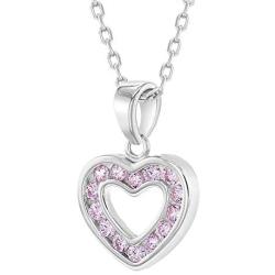 925 Sterling Silver CZ Small Open Heart Pendant Necklace for Girls 16''
