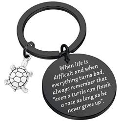 SEIRAA Turtle Gift Always Remember That Even a Turtle Can Finish a Race as Long as He Never Gives Up Keychain Turtle Charm Inspirational Gifts