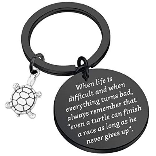 SEIRAA Turtle Gift Always Remember That Even a Turtle Can Finish a Race as Long as He Never Gives Up Keychain Turtle Charm Inspirational Gifts