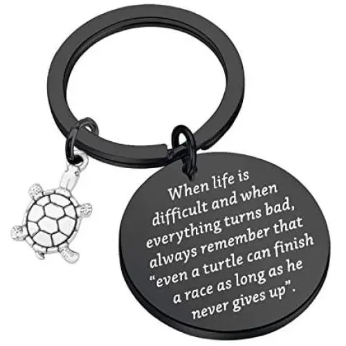 SEIRAA Turtle Gift Always Remember That Even a Turtle Can Finish a Race as Long as He Never Gives Up Keychain Turtle Charm Inspirational Gifts