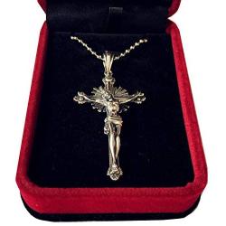 S925 Sterling Silver Large 2.3 inch Crucifix Cross rosary part necklace pendant catholic gift