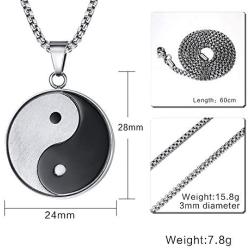 VNOX Chinese Philosophy Taoist Symbol Yin-Yang Taichi Yoga Stainless Steel Rhinestone Pendant Necklace
