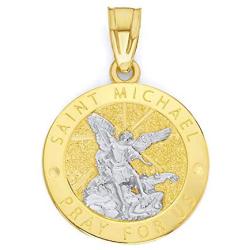 Ice on Fire Jewelry 10k Two Tone Gold Saint Michael Pray for us Pendant Necklace