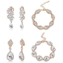 ORAZIO Rhinestone Crystal Teardrop Dangle Earrings Link Tennis Bracelet Jewelry Sets for Women Infinity Bracelet 4 Pack Womens Bridal Wedding Party Bridesmaid Prom Jewelry Set