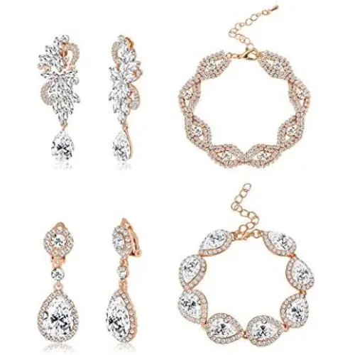 ORAZIO Rhinestone Crystal Teardrop Dangle Earrings Link Tennis Bracelet Jewelry Sets for Women Infinity Bracelet 4 Pack Womens Bridal Wedding Party Bridesmaid Prom Jewelry Set ORAZIO Rhinestone Crystal Teardrop Dangle Earrings Link Tennis Bracelet Jewelry Sets for Women Infinity Bracelet 4 Pack Womens Bridal Wedding Party Bridesmaid Prom Jewelry Set