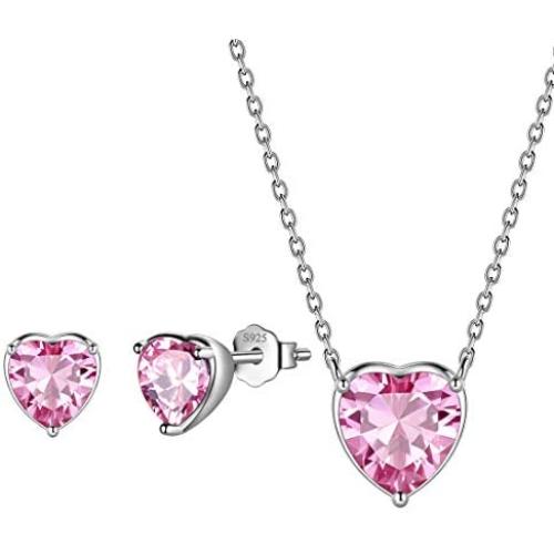 Aurora Tears 925 Sterling Silver 12 Birthstone Hearts Jewelry Women Crystal Wedding/Engagement/Bridal Heart Necklace/Earring/Ring/Bracelet Sets Jewellery