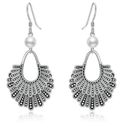 SISGEM RBG Dissent Collar Earrings with Pearl,S925 Sterling Silver Ruth Bader Ginsburg Drop Dangle Earrings Jewelry Gifts for Women Girls Ruth RBG