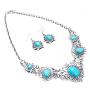Turquoise Necklace Earrings Sets Bohemian Bib Pendant Costume Jewelry Fashion Geometric Flower Chain for Women and Girls Gift Christmas Thanksgiving