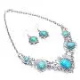 Turquoise Necklace Earrings Sets Bohemian Bib Pendant Costume Jewelry Fashion Geometric Flower Chain for Women and Girls Gift Christmas Thanksgiving
