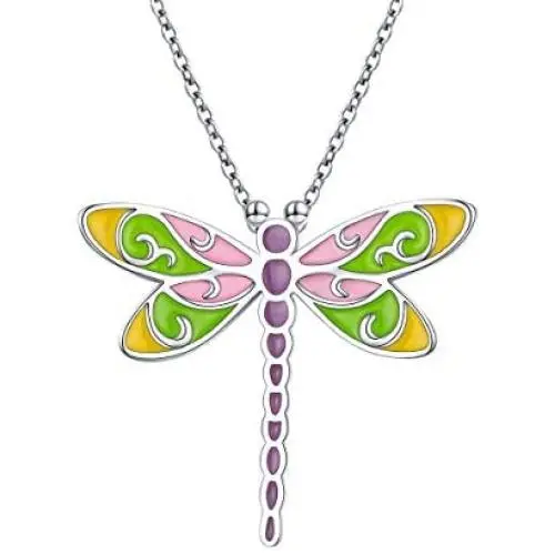 S925 Sterling Silver Dragonfly Colourful Dainty Pendant Necklace for Women Teen Girl