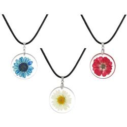 JGFinds Dried Flower Necklace 3 Pack, Resin and Cowhide - Actual Flower