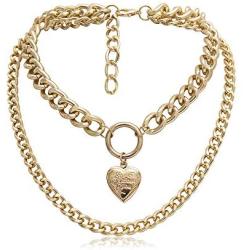 Simple Hollow Love Hearts Layered Link Necklaces Hiphop Punk Style Cuban Chunky Chain Locket Collar Chic Lolita Choker Collette for Women Girls Wedding Dress Jewelry