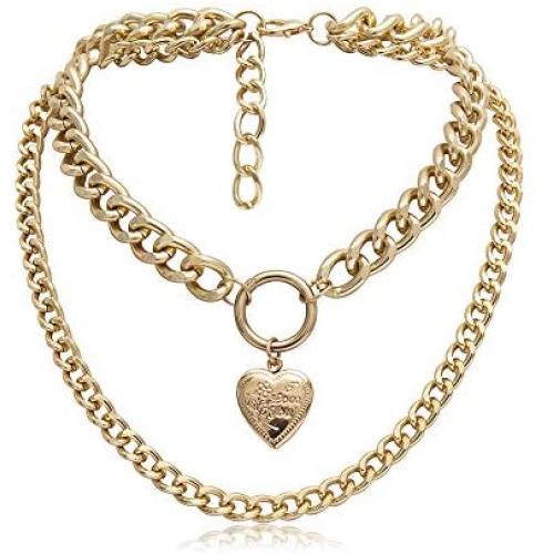 Simple Hollow Love Hearts Layered Link Necklaces Hiphop Punk Style Cuban Chunky Chain Locket Collar Chic Lolita Choker Collette for Women Girls Wedding Dress Jewelry