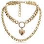 Simple Hollow Love Hearts Layered Link Necklaces Hiphop Punk Style Cuban Chunky Chain Locket Collar Chic Lolita Choker Collette for Women Girls Wedding Dress Jewelry