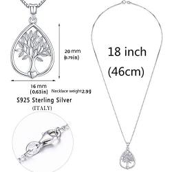 Tree of Life Necklace Sterling Silver, Teardrop Family Tree Pendant Charm with 18 Inch Chain, Celtic Knot Tree of Life Jewelry Necklace for Women,Birthday Gifts for Mom with Fine Jewelry Gift Box