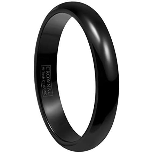 Crownal 2mm/4mm/6mm/8mm Black Ceramic Wedding Band Ring Men Women Couple Plain Dome High Polished Comfort Fit Size 3.5 To 16