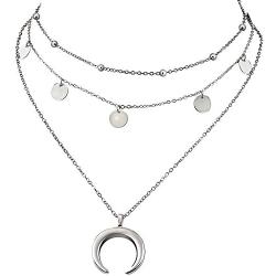 Wowanoo Layered Chain Choker Necklace Moon Rhinestone Pendant Chain Jewelry for Girls Women