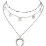 Wowanoo Layered Chain Choker Necklace Moon Rhinestone Pendant Chain Jewelry for Girls Women