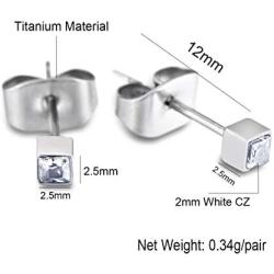 TGNEL Titanium 2mm Square Cubic Zirconia CZ Tiny Stud Earrings for Girl
