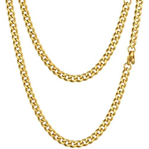 PROSTEEL Stainless Steel Cuban Chain Necklace, Silver/Gold/Black Tone, Nickel-Free, Hypoallergenic Necklace, W: 4.8mm-14mm, L: 14inch-30inch, Come Gift Box