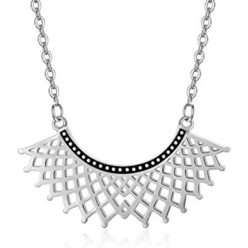 SISGEM RBG Dissent Collar Necklace for Women,S925 Sterling Silver Ruth Bader Ginsburg Pendant Necklace Jewelry Gifts for Girls Ruth RBG Chain Length 18+2