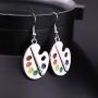 Fashion Design Paint Brush And Colorful Paint Palette Drop Earrings Artist Painter Jewelry