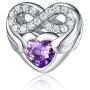 FOREVER QUEEN 925 Sterling Silver CZ Infinite Love Heart Charm with Purple Heart Wings Forever Love Infinity Bead Fit for Charm Bracelet Necklace Valentines Day Gift