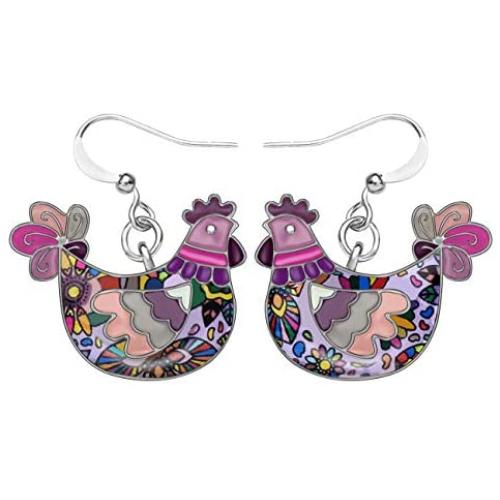 DUOWEI Dainty Floral Enamel Hen Chicken Earrings Alloy Enamel Drop Dangle Jewelry Gift for Women Lady