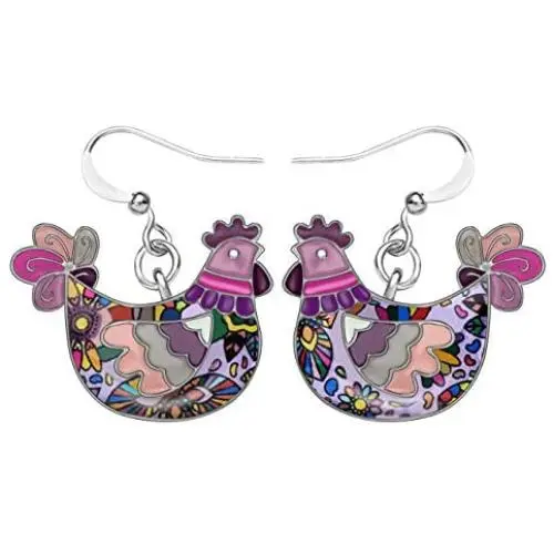 DUOWEI Dainty Floral Enamel Hen Chicken Earrings Alloy Enamel Drop Dangle Jewelry Gift for Women Lady DUOWEI Dainty Floral Enamel Hen Chicken Earrings Alloy Enamel Drop Dangle Jewelry Gift for Women Lady