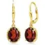 Gem Stone King 18K Yellow Gold Plated Silver Red Garnet Dangle Earrings For Women (7MM Length, 3.60 Ct Oval)