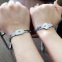 Uloveido Titanium Steel Cuban Chain Bracelets for Couples, His and Hers Square Heart Lock Bangles Matching Jewelry Set Y853
