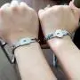 Uloveido Titanium Steel Cuban Chain Bracelets for Couples, His and Hers Square Heart Lock Bangles Matching Jewelry Set Y853