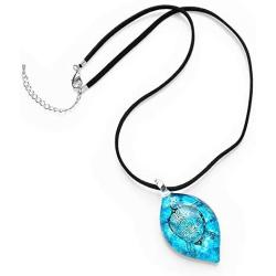 SUVANI Hand Blown Glass Jewelry Sea Turtle Ocean Blue Marquise Shape Pendant Necklace 18''-20''