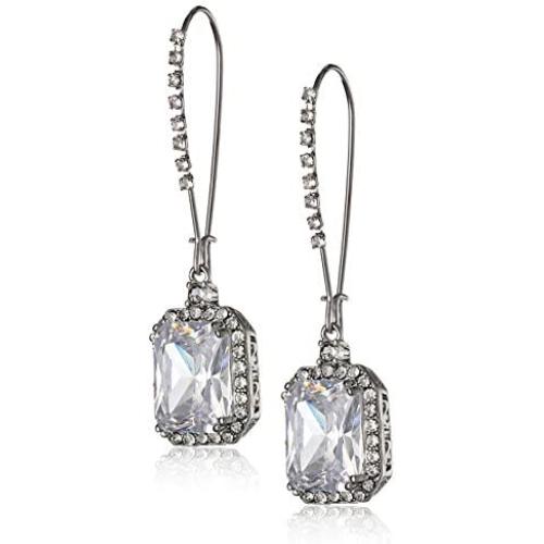 ''Cz Ears'' Crystal Cubic Zirconia Square Long Drop Earrings