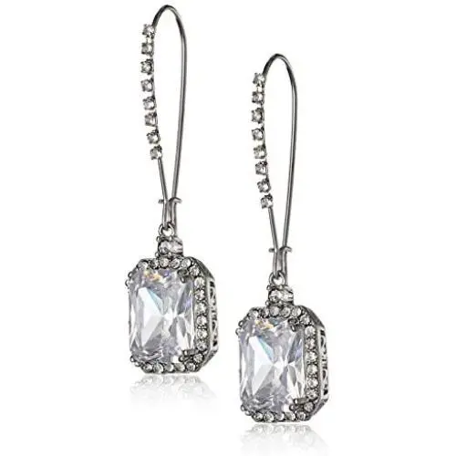 ''Cz Ears'' Crystal Cubic Zirconia Square Long Drop Earrings ''Cz Ears'' Crystal Cubic Zirconia Square Long Drop Earrings